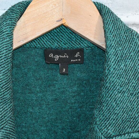 Agnes b. Paris Women's 3 Button wool Long Coat in Green tweed sz 3 - Picture 2 of 8